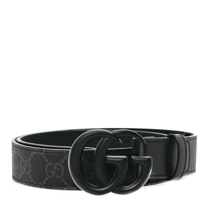 Gucci GG Supreme Monogram Plutone Calfskin Enamel Monochrome Double G 30mm Belt 75 30 Black Opaco Black 1 of 5