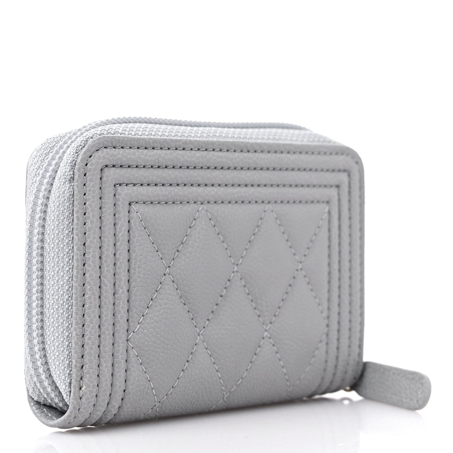 Caviar Quilted Boy Zip Around Coin Purse Wallet Grey