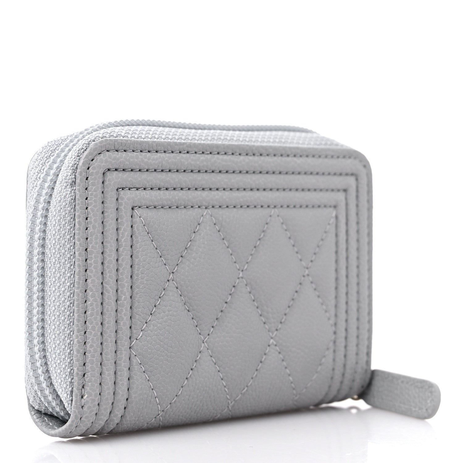 Chanel Caviar Quilted Boy Zip Around Coin Purse Wallet Grey 3 of 9