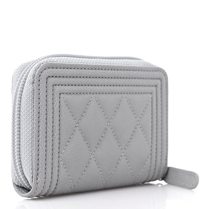 Chanel Caviar Quilted Boy Zip Around Coin Purse Wallet Grey 3 of 9