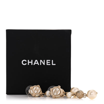 Chanel Pearl CC Drop Earrings Gold White 5 of 5