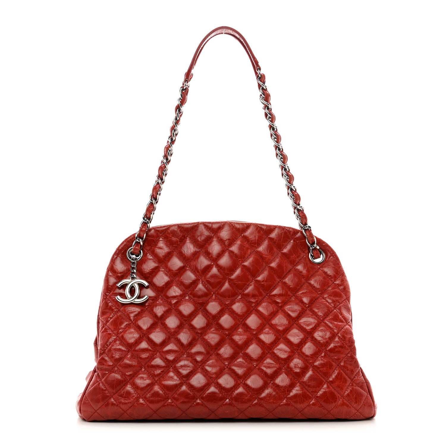 Chanel Glazed Calfskin Quilted Large Just Mademoiselle Bowling Bag Red 1 of 13