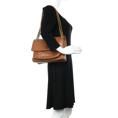 Saint Laurent Crinkled Calfskin Matelasse Monogram Medium Niki Chain Satchel Light Caramel 2 of 12
