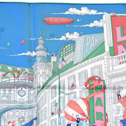 Hermes Silk Le Grand Prix du Faubourg Scarf 90 Bleu Rose Menthol 5 of 7