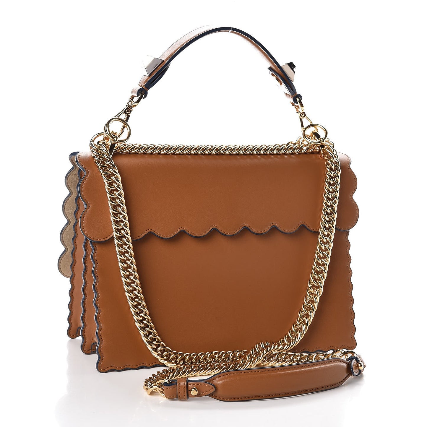 Vitello Liberty Scalloped Studded Kan I Shoulder Bag Caramello
