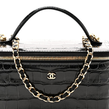 Chanel Calfskin Crocodile Embossed Top Handle Vanity Black 9 of 12