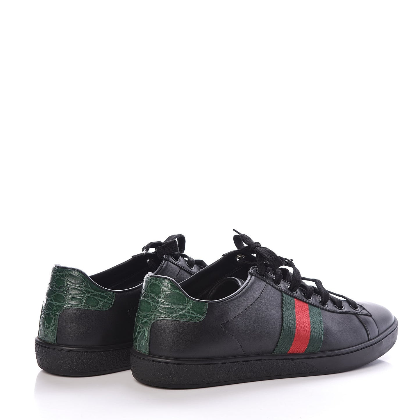Calfskin Crocodile Web Mens Ace Sneakers 7.5 Black