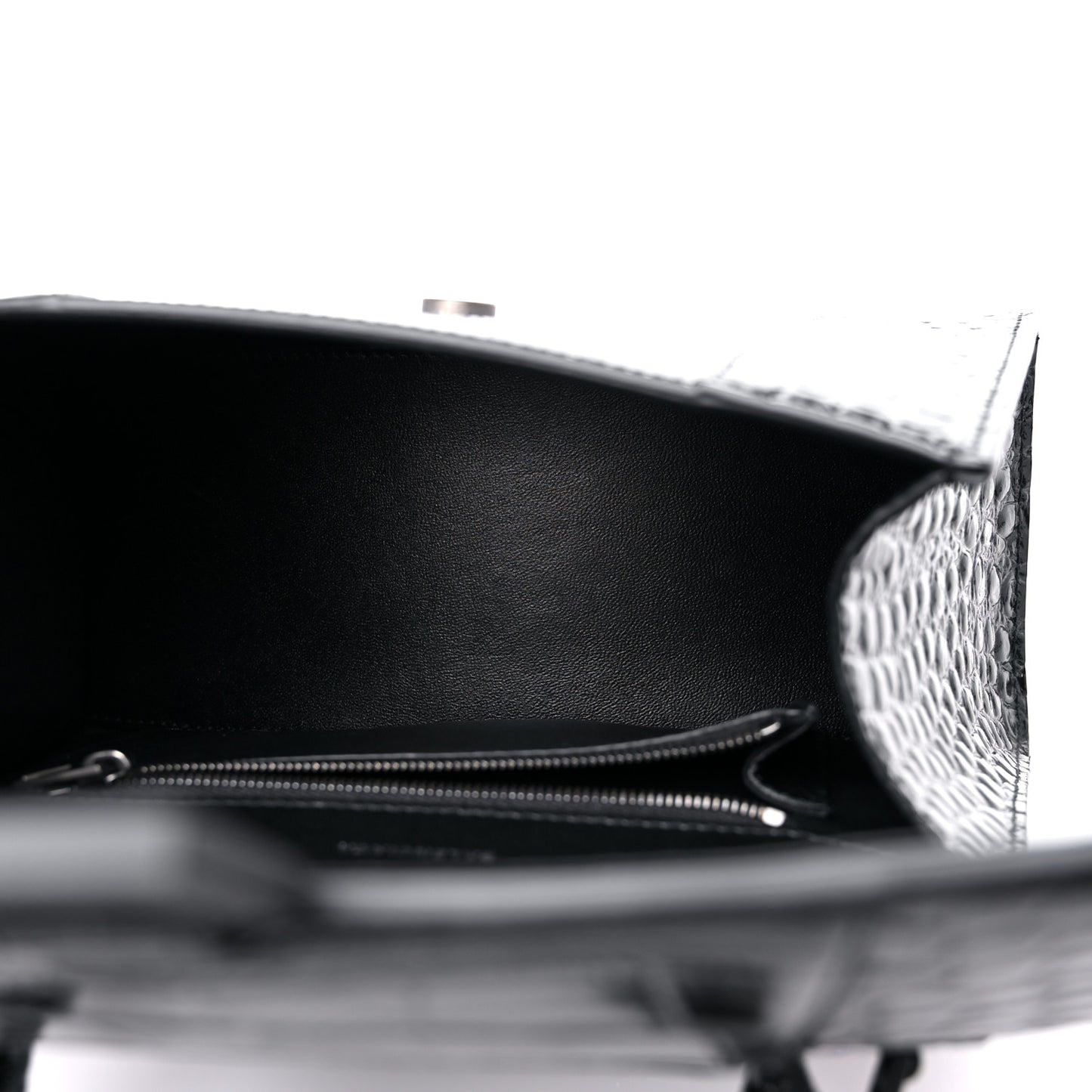Shiny Calfskin Monochrome Crocodile Embossed Small Hourglass Top Handle Bag Black