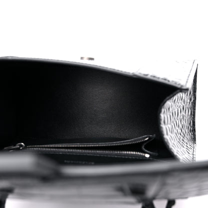 Balenciaga Shiny Calfskin Monochrome Crocodile Embossed Small Hourglass Top Handle Bag Black 5 of 12