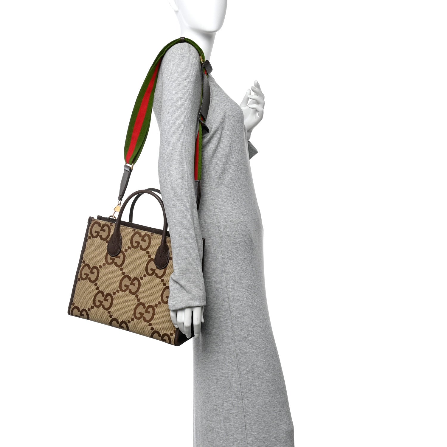 Gucci Monogram Jumbo GG Textured Dollar Calfskin Web Small Tote
