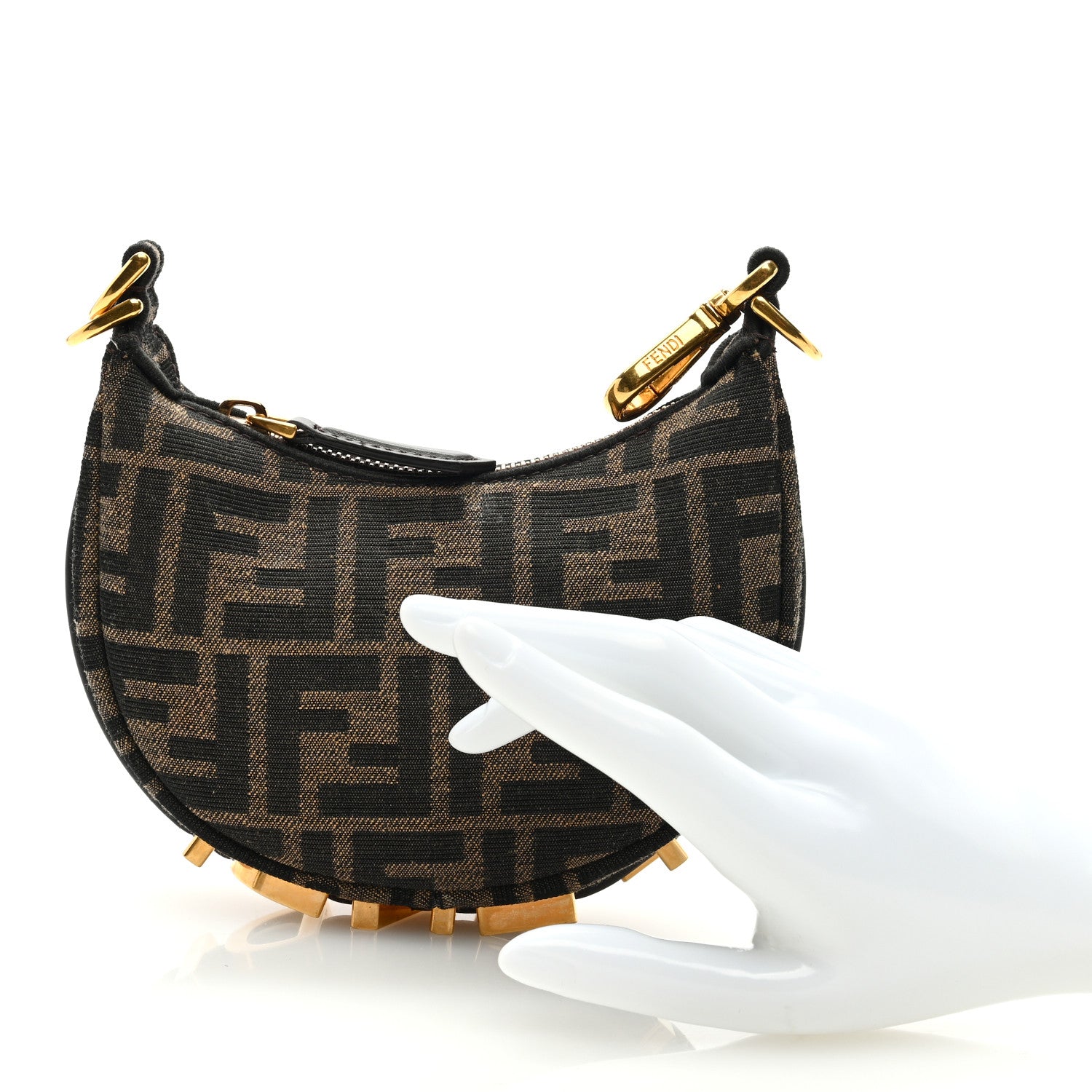 Fendi Fabric Jacquard FF 1974 Nano Fendigraphy Hobo Charm Tobacco Moro 2 of 10