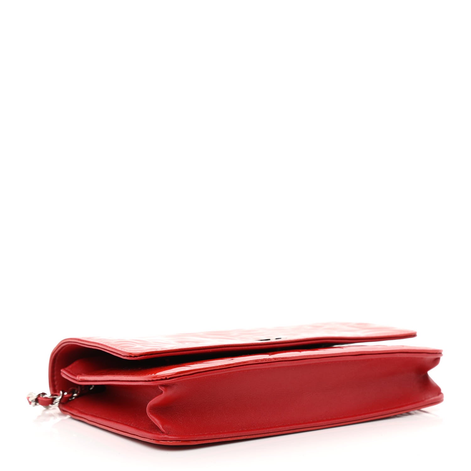 Chanel Patent Camellia Embossed Wallet On Chain WOC Dark Red 4 of 12