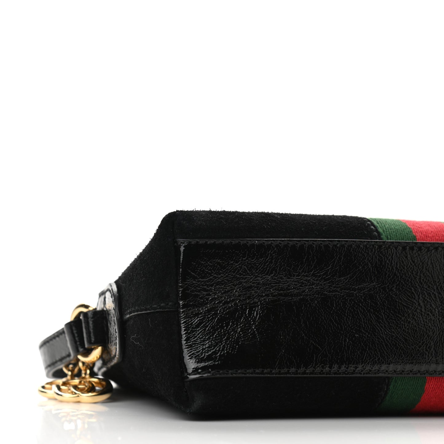 Suede Patent Web GG Small Ophidia Dome Shoulder Bag Black