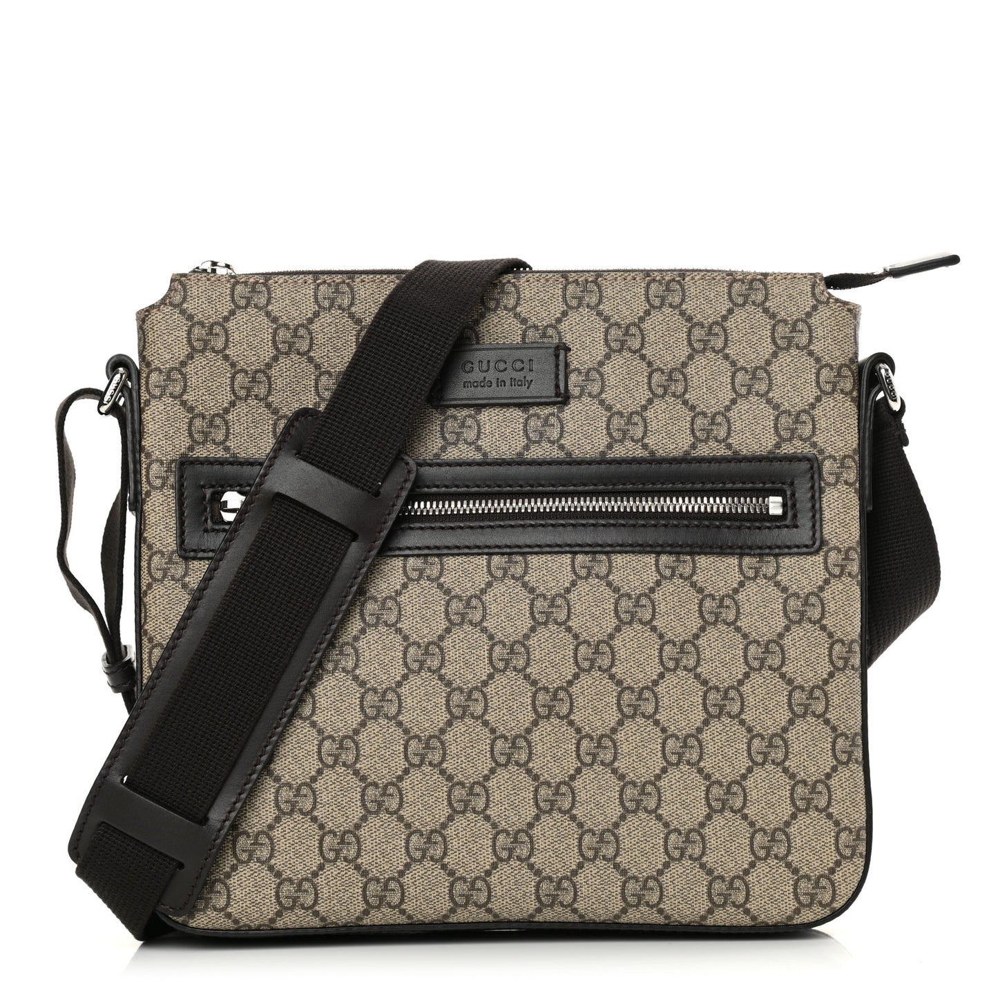 GG Supreme Monogram Selleria Calfskin Small Flat Messenger Bag Beige Ebony Cocoa Marrone Scuro