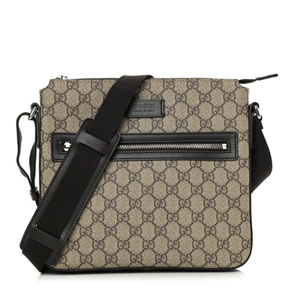 Gucci GG Supreme Monogram Selleria Calfskin Small Flat Messenger Bag Beige Ebony Cocoa Marrone Scuro 1 of 9