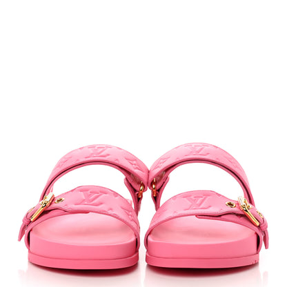 Louis Vuitton Calfskin Monogram Embossed Bom Dia Flat Mule Sandals 40 Pink 2 of 9
