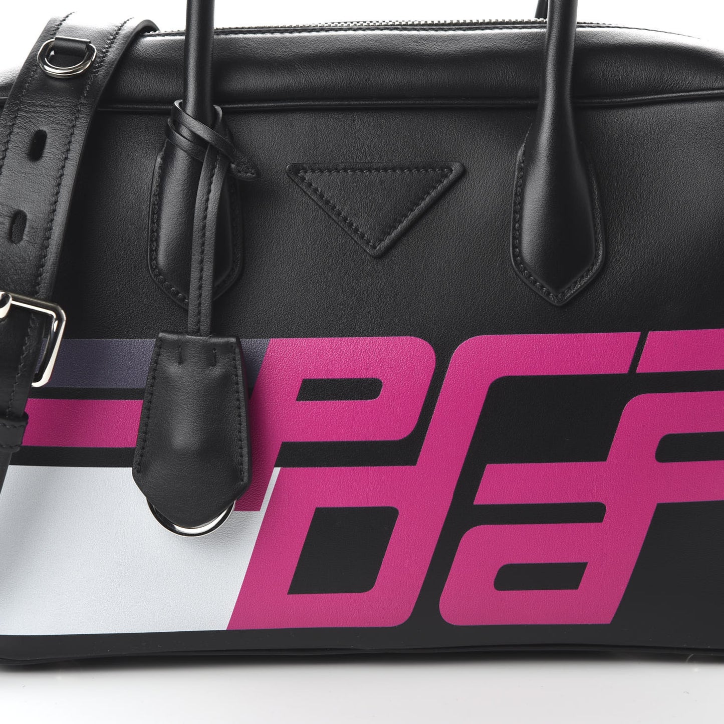 City Calfskin Racing Logo Bowler Black Fuxia