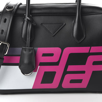 Prada City Calfskin Racing Logo Bowler Black Fuxia 10 of 10