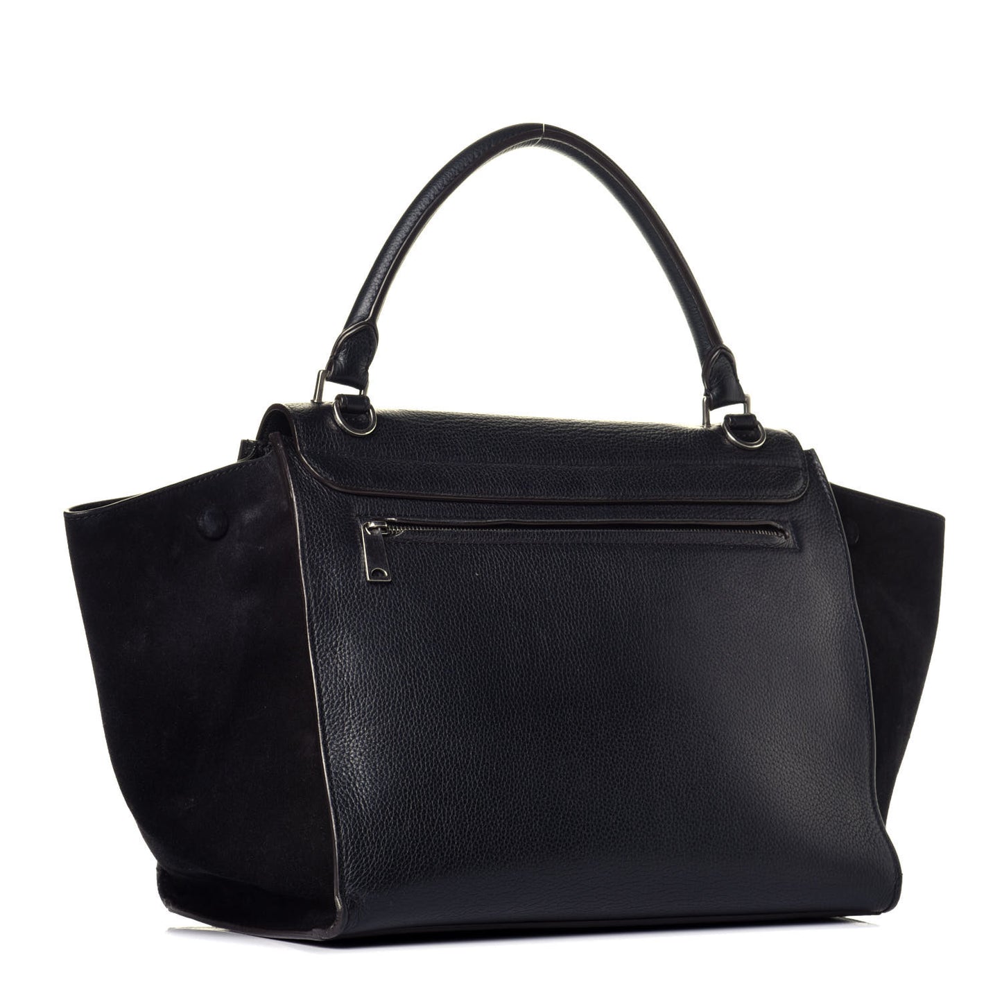 Drummed Calfskin Suede Medium Trapeze Black