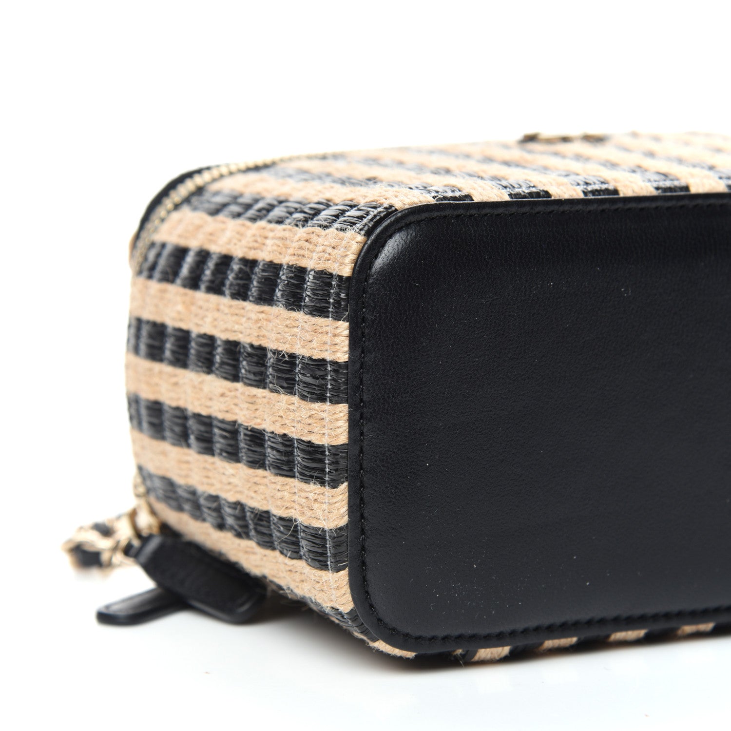 Chanel Raffia Jute Striped Small Vanity Case With Chain Black Beige 8 of 10