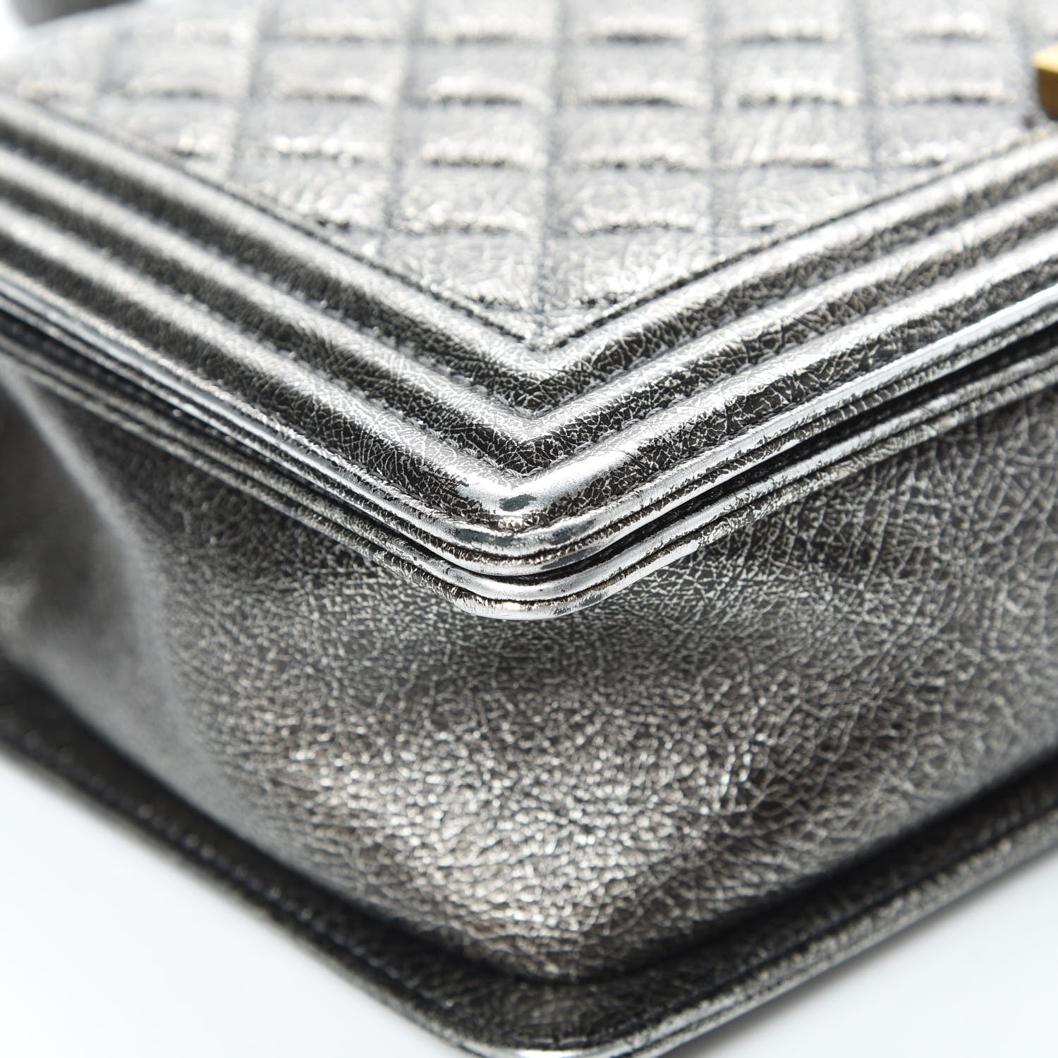 Chanel Cracked Metallic Calfskin Quilted New Medium Boy Flap Silver 9 of 14