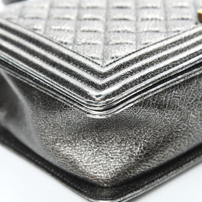 Chanel Cracked Metallic Calfskin Quilted New Medium Boy Flap Silver 9 of 14