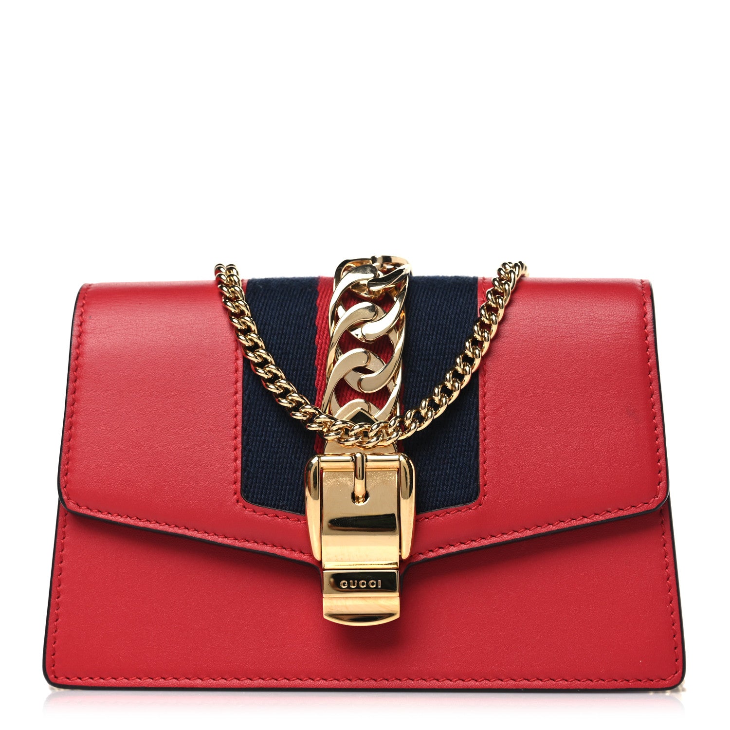 Gucci Calfskin Super Mini Sylvie Chain Shoulder Bag Hibiscus Red 1 of 13