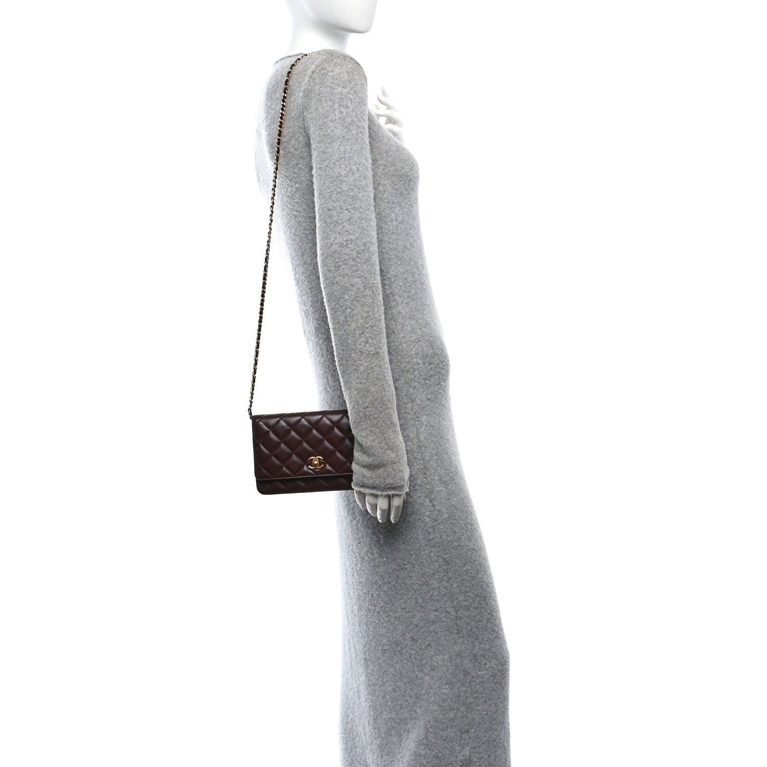 Chanel Lambskin Quilted CC Pearl Crush Wallet on Chain WOC Dark Brown 2 of 12