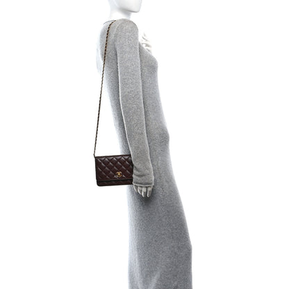 Chanel Lambskin Quilted CC Pearl Crush Wallet on Chain WOC Dark Brown 2 of 12