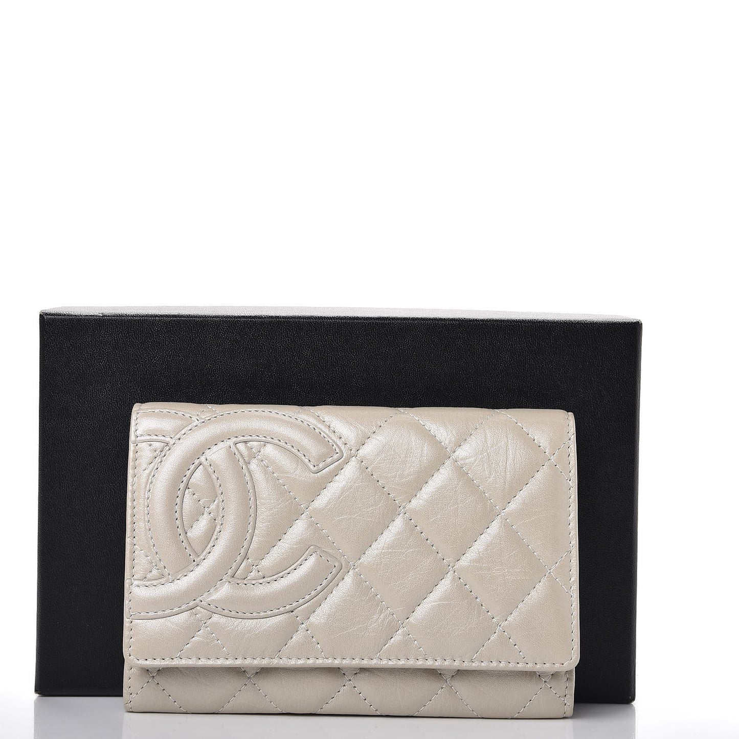 Calfskin Quilted Cambon Flap Wallet Light Silver