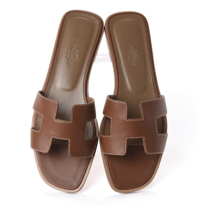 Hermes Box Calfskin Oran Sandals 39 Gold 5 of 10
