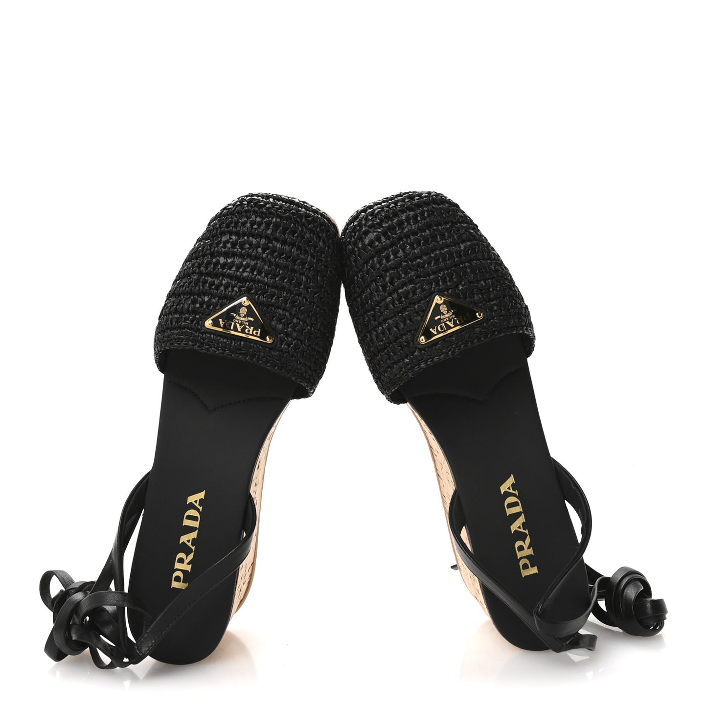 Raffia Cork Triangle Crochet Ankle Strap Platform 75mm Sandals 40 Black