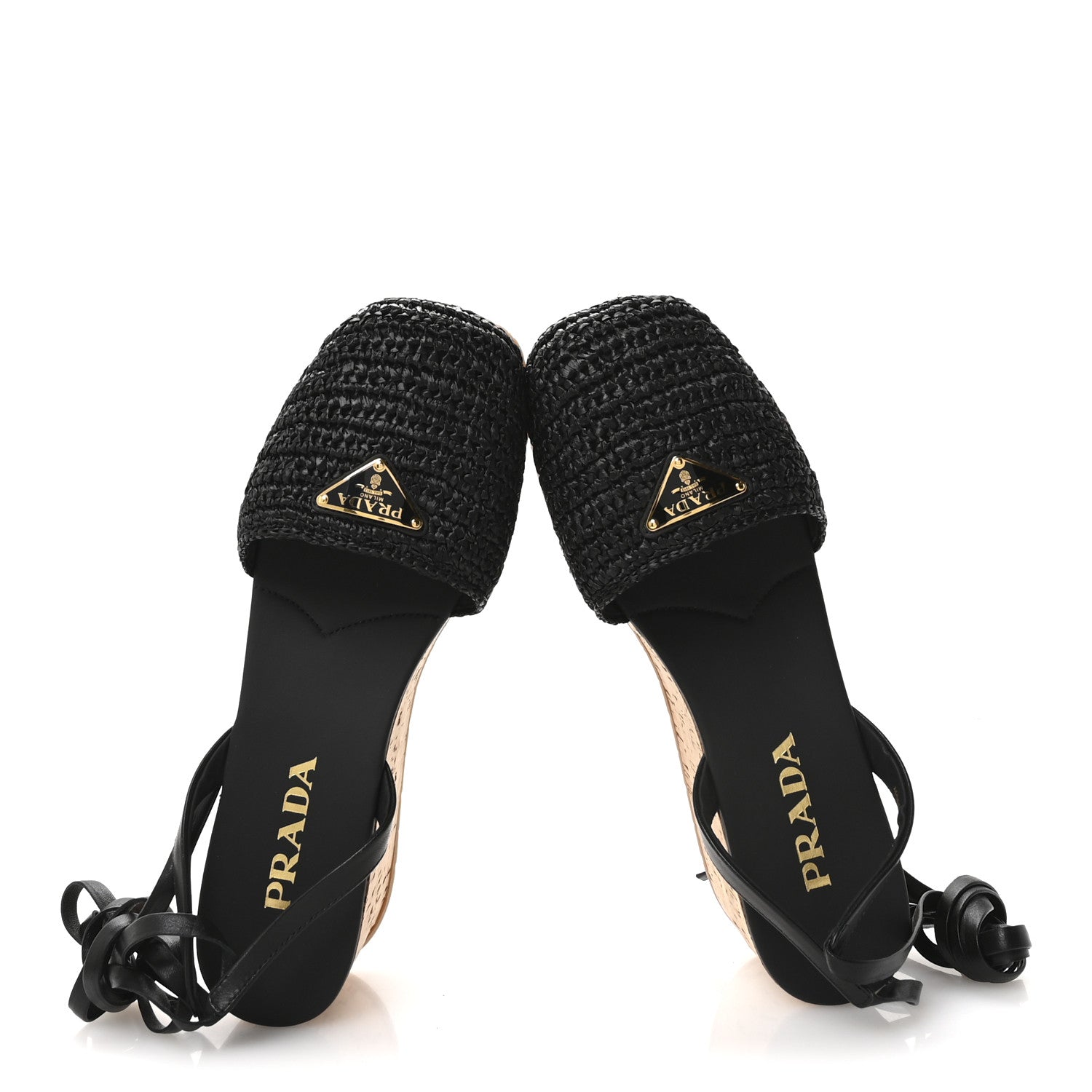 Prada Raffia Cork Triangle Crochet Ankle Strap Platform 75mm Sandals 40 Black 2 of 8