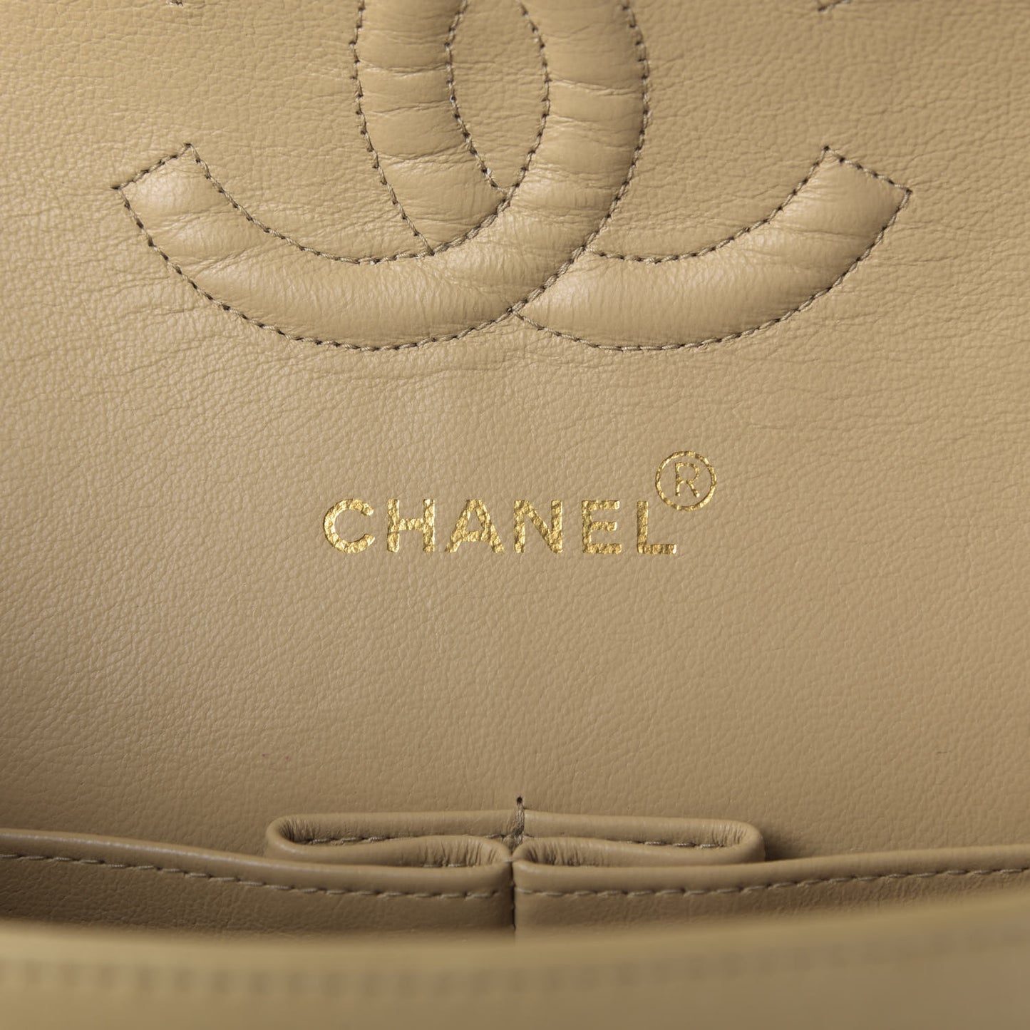 Lambskin Quilted Medium Double Flap Beige