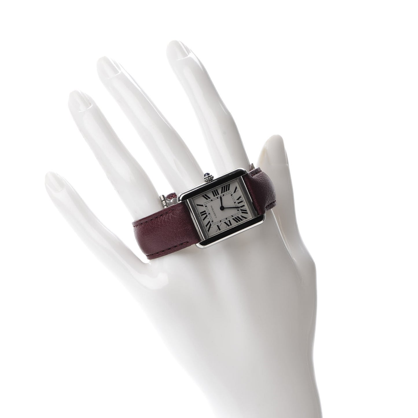 Stainless Steel Calfskin 24mm Tank Solo Quartz Watch Burgundy