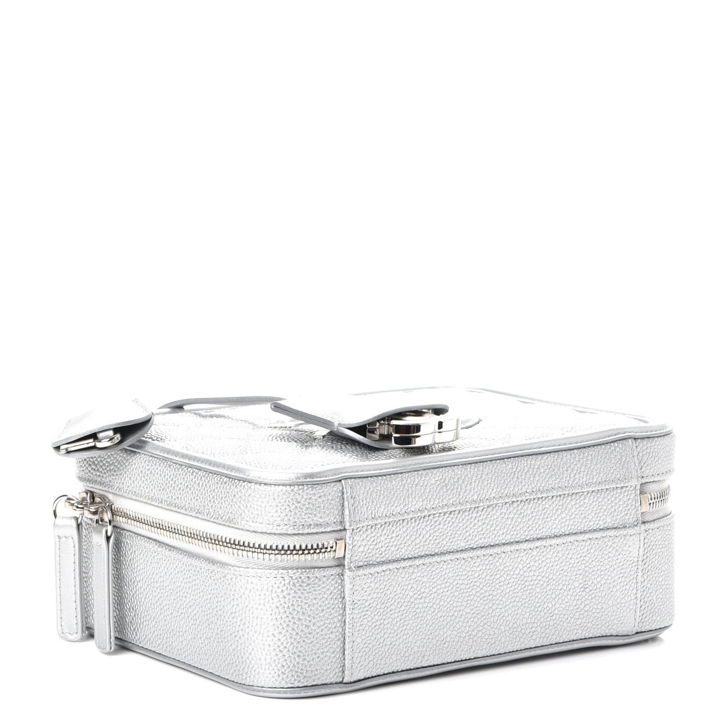 Metallic Caviar Quilted Medium CC Filigree Vanity Case Silver