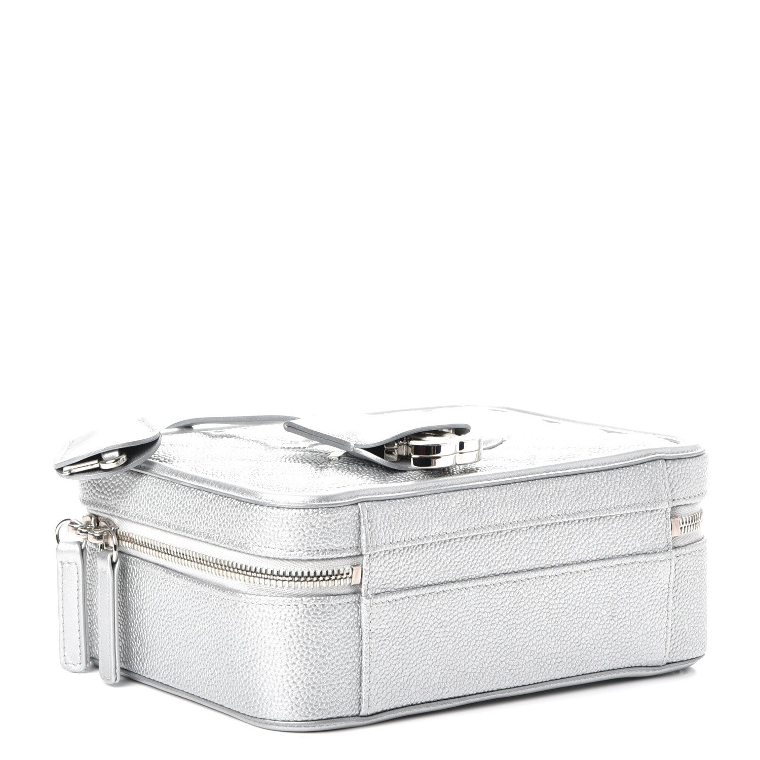 Chanel Metallic Caviar Quilted Medium CC Filigree Vanity Case Silver 4 of 8