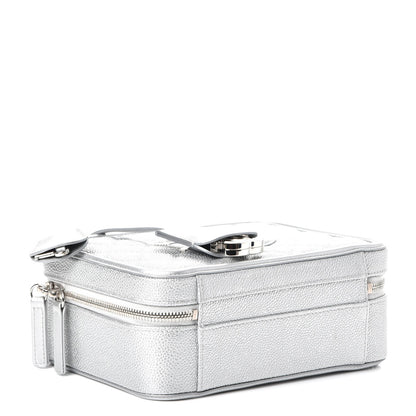 Chanel Metallic Caviar Quilted Medium CC Filigree Vanity Case Silver 4 of 8