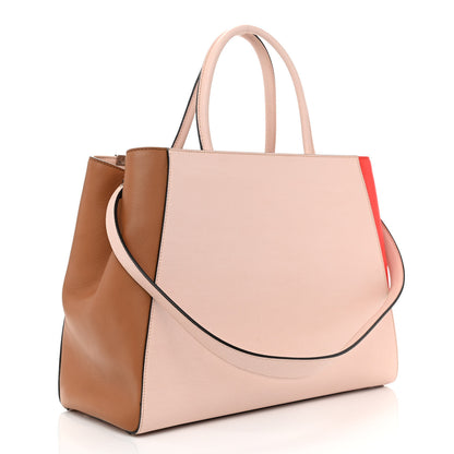 Fendi Vitello Elite Colorblock Regular 2Jours Tote Rosa Plaster Orzo Papavero 3 of 14