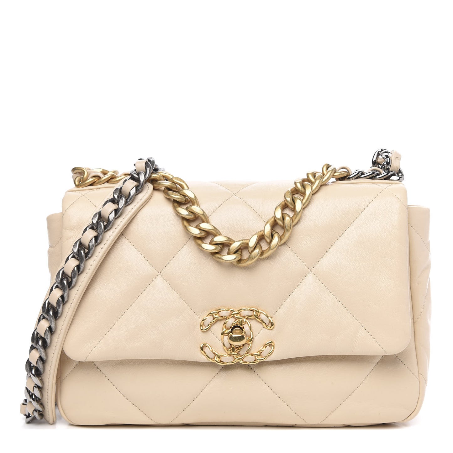 Goatskin Quilted Medium 19 Flap Beige