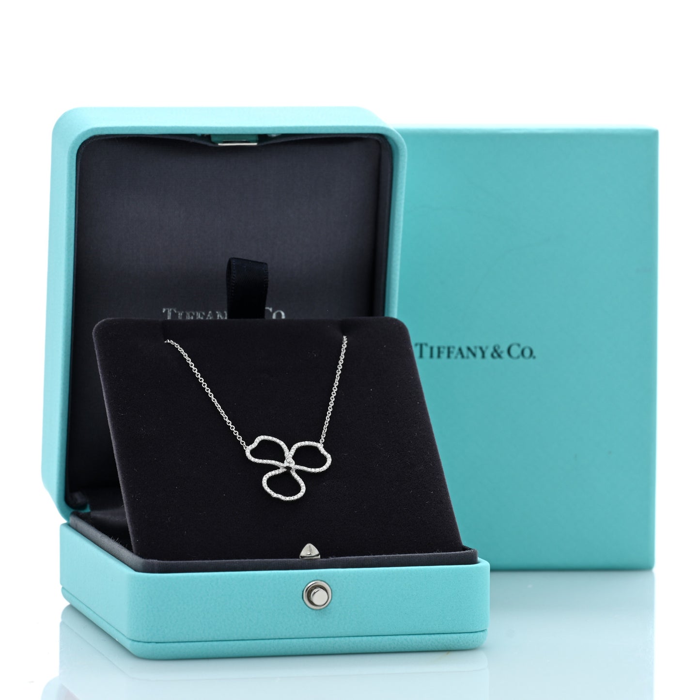 Platinum Diamond Large Paper Flowers Pendant Necklace