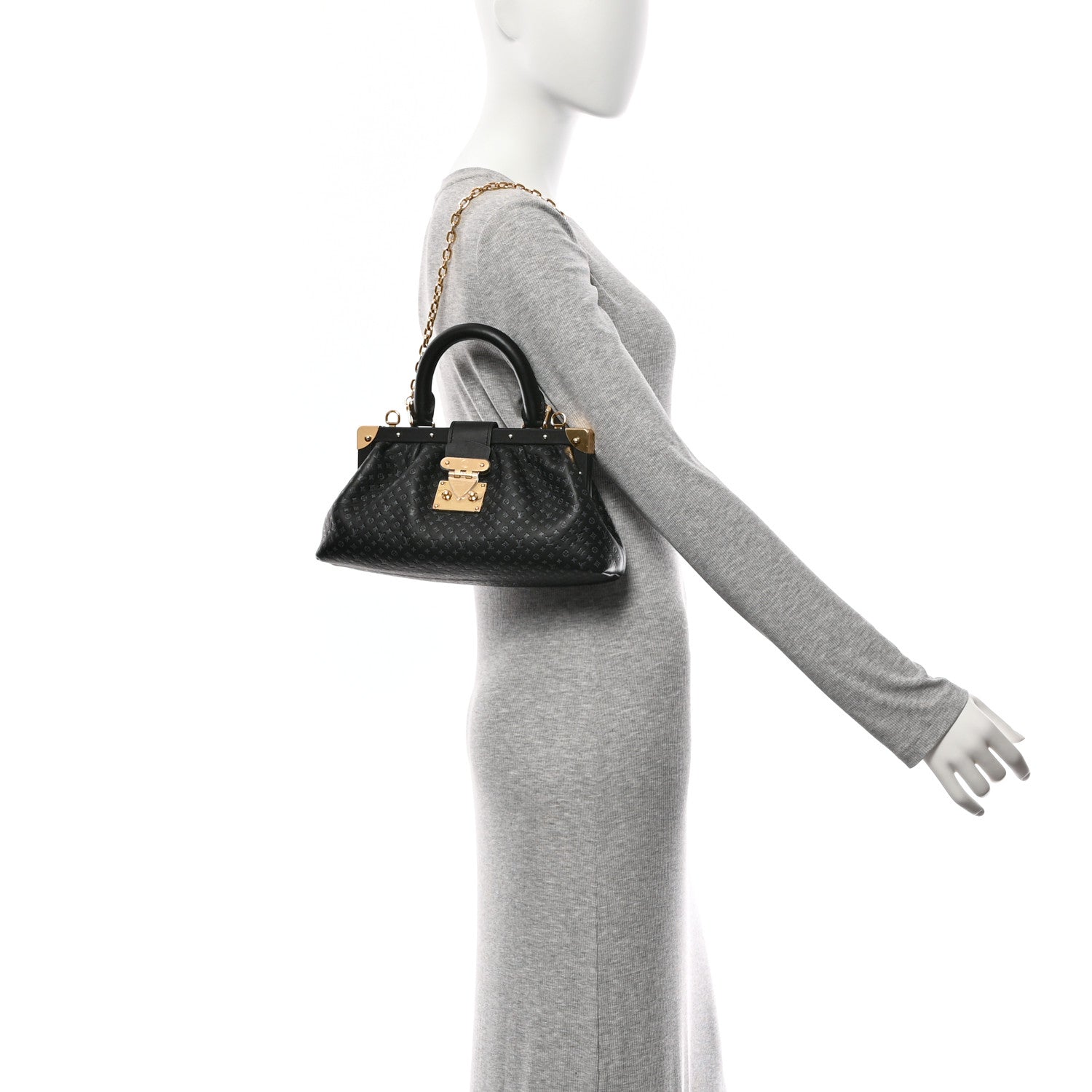 Louis Vuitton Calfskin Nanogram Embossed Clutch Black 2 of 9