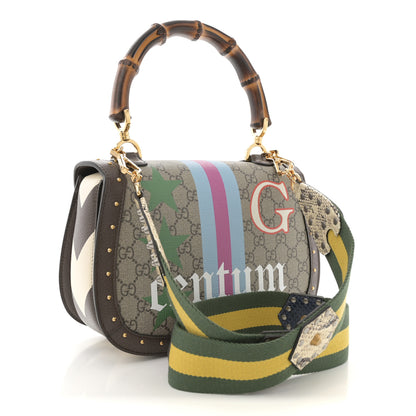 Gucci GG Supreme Monogram Studded Calfskin Centum Medium Bamboo 1947 Top Handle Bag Beige Ebony Multicolor 4 of 13