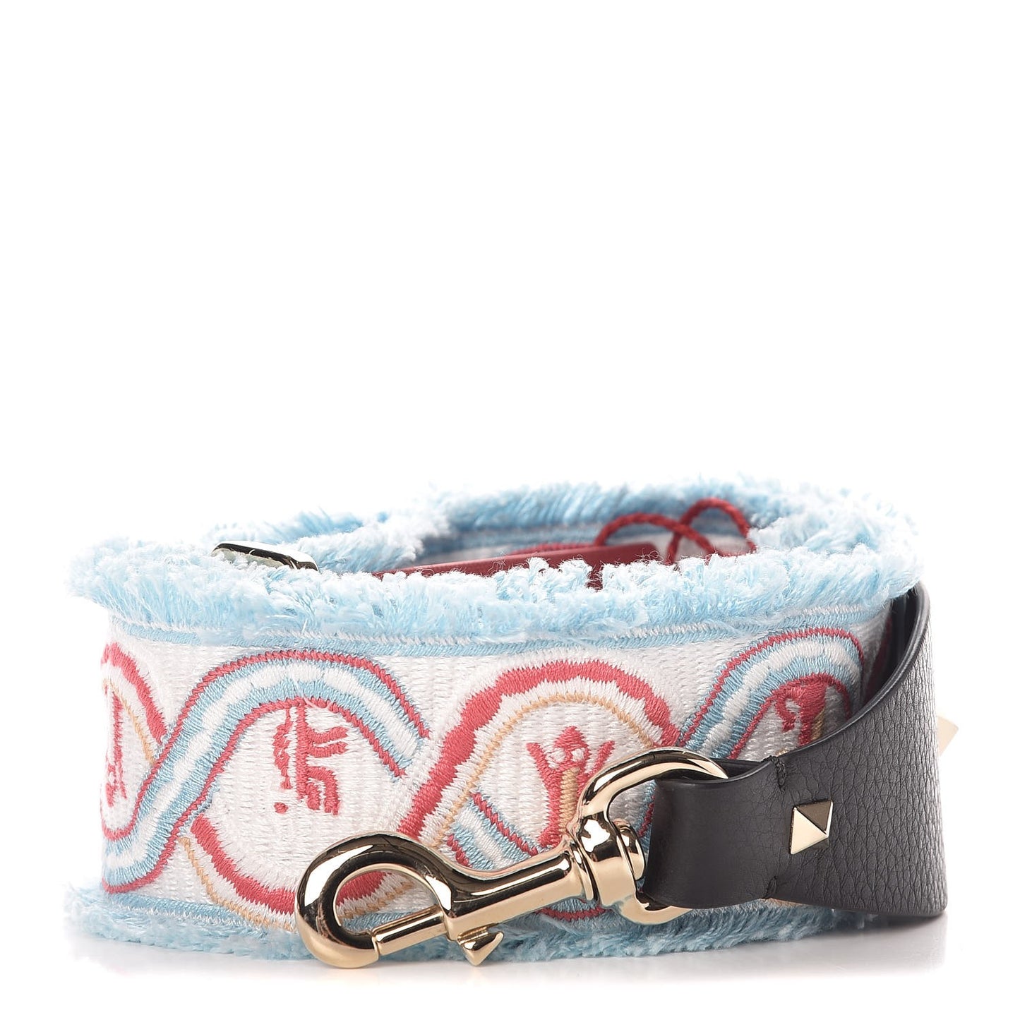 Canvas Animal Embroidered Rockstud Guitar Strap Light Blue