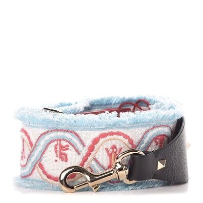 Valentino Garavani Canvas Animal Embroidered Rockstud Guitar Strap Light Blue 1 of 3