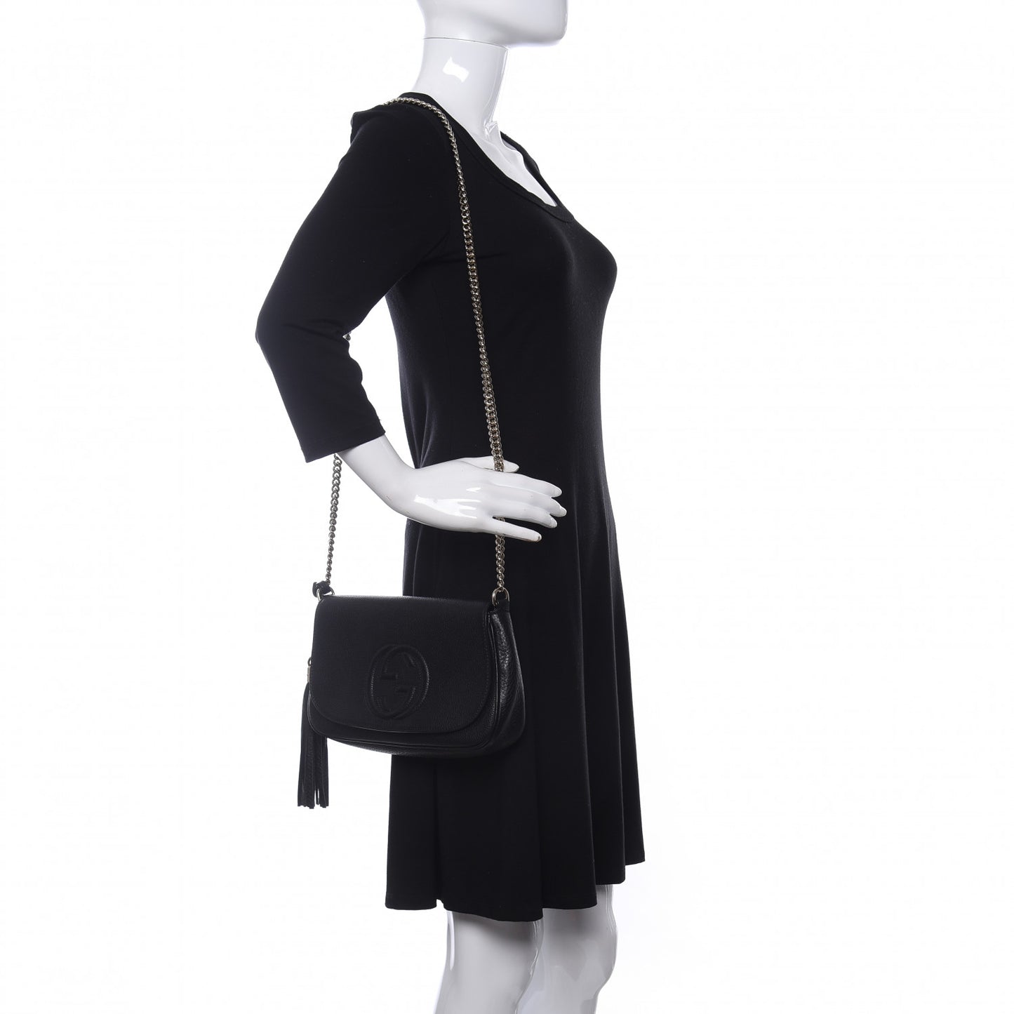 Pebbled Calfskin Medium Soho Flap Crossbody Black