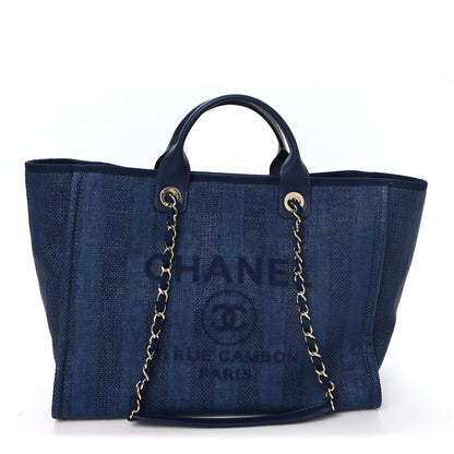 Chanel Mixed Fibers Striped Medium Deauville Tote Navy Blue 1 of 10