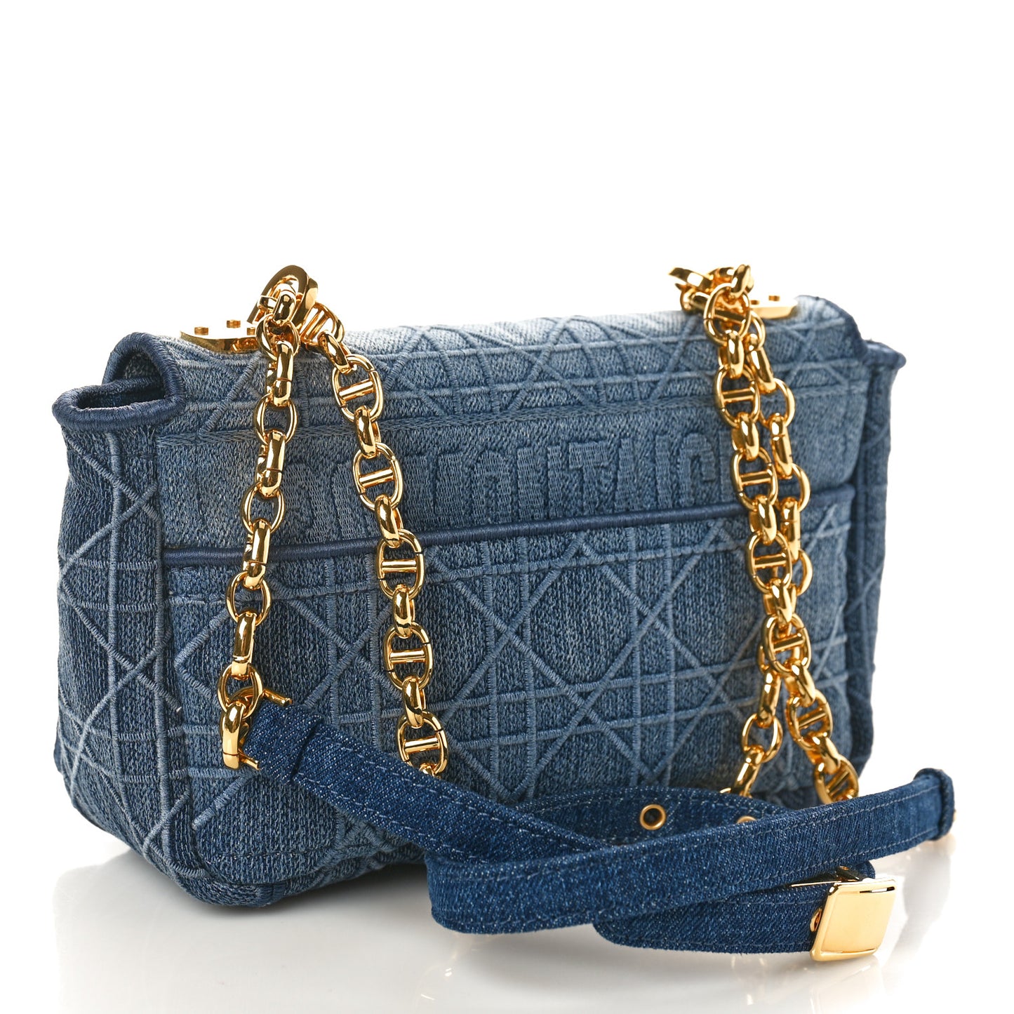 CHRISTIAN DIOR Denim Cannage Small Caro Bag Blue