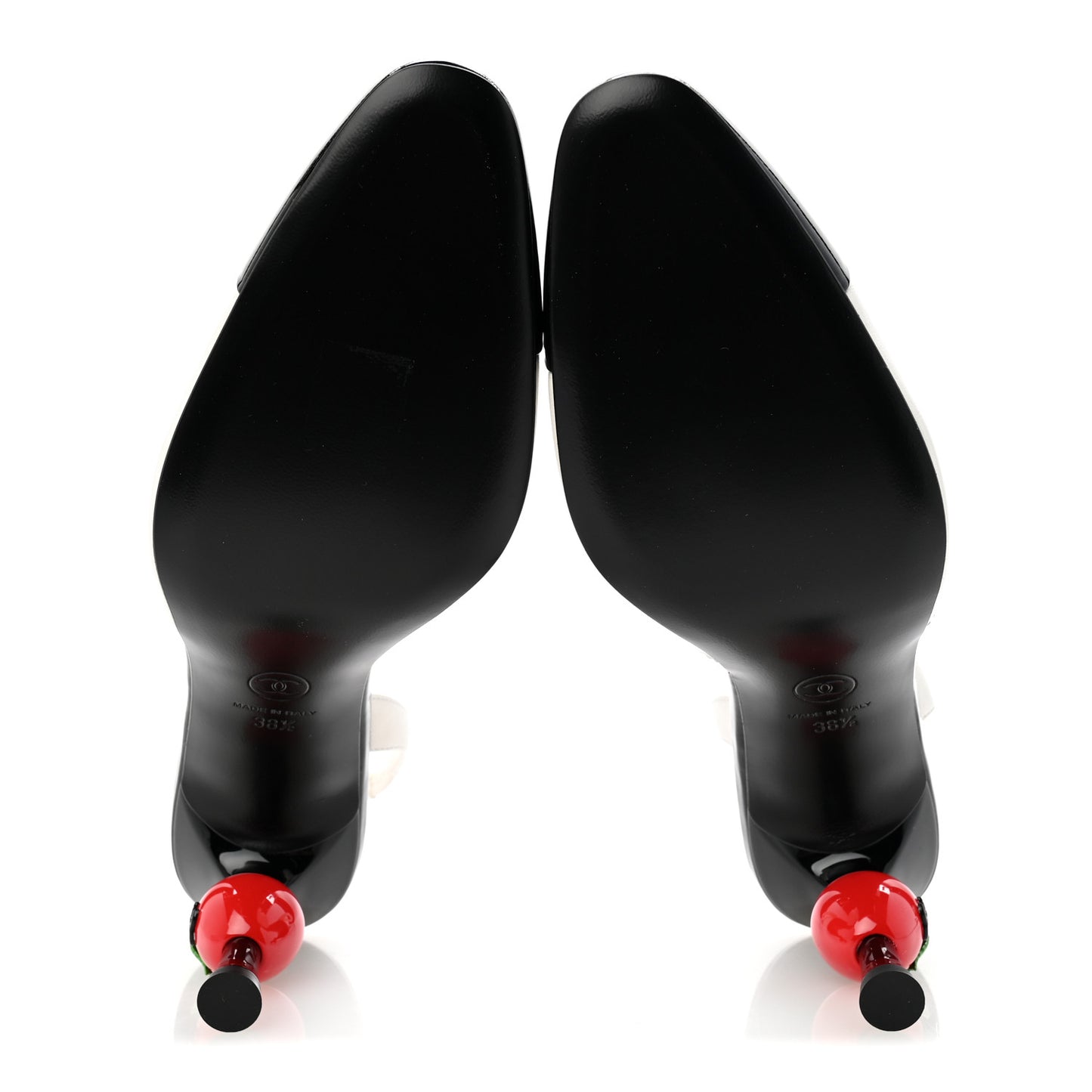 Lambskin Patent Cap Toe CC Apple Slingback Pumps 38.5 White Black