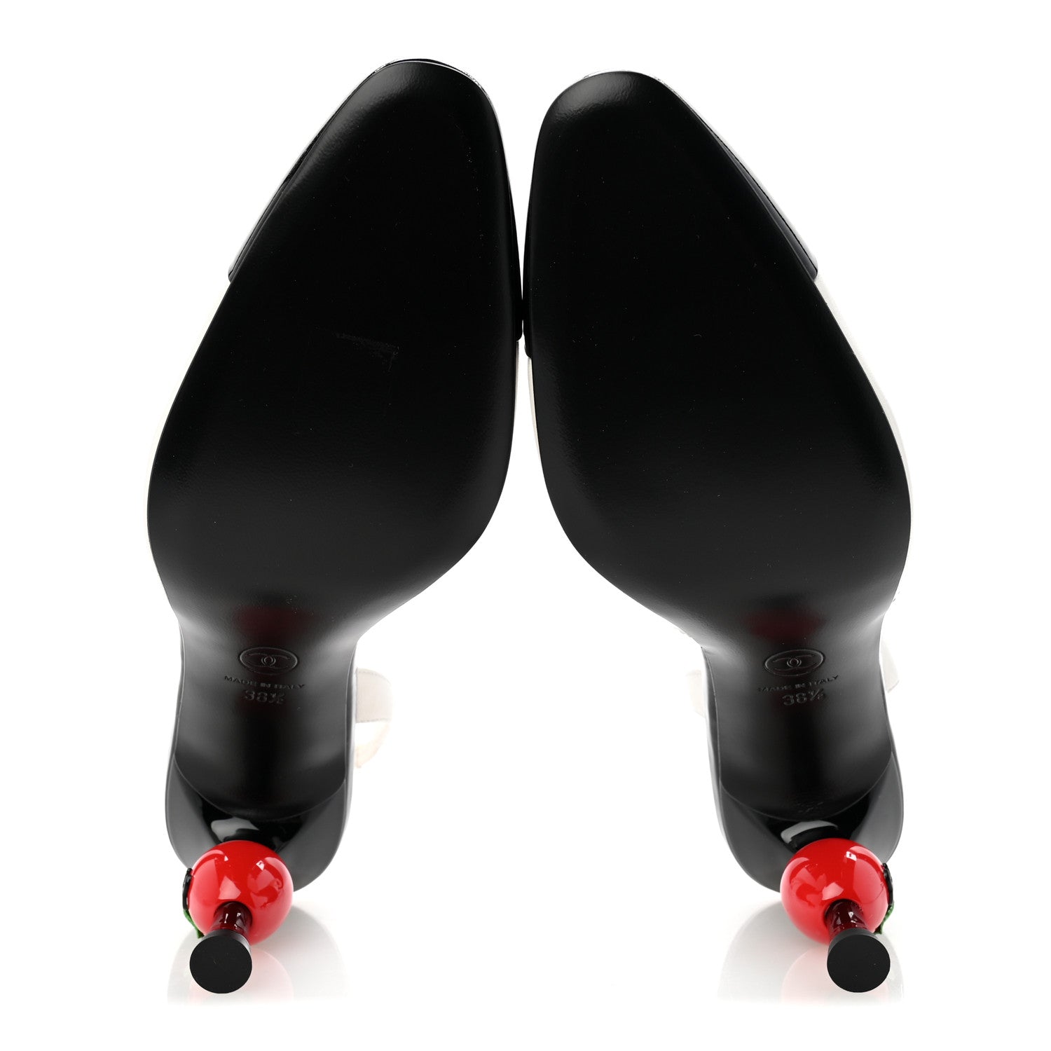Chanel Lambskin Patent Cap Toe CC Apple Slingback Pumps 38.5 White Black 6 of 10